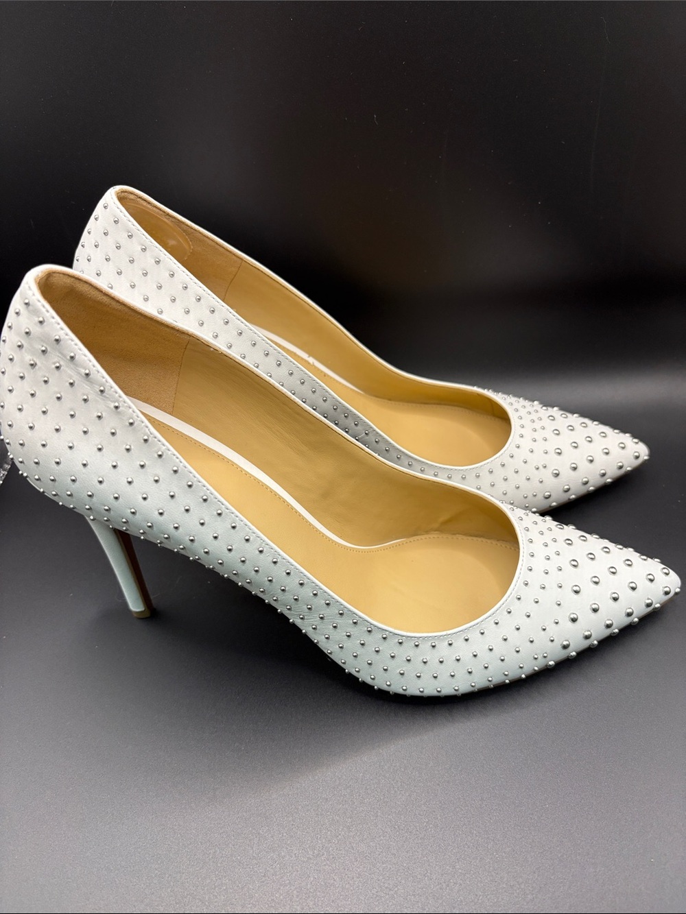 Michael Kors White Pointed-Toe Studded Pumps - Picture 2 of 5